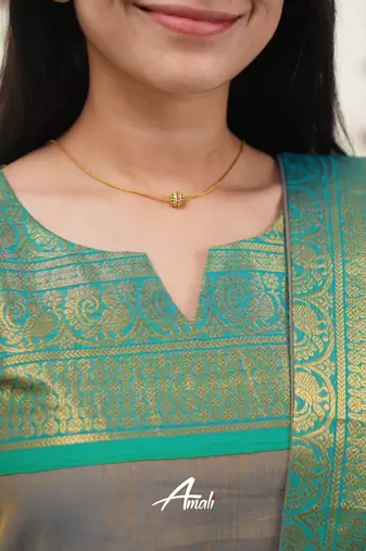Grey jaquard kanchi cotton v neck kurti dupatta set
