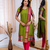 Lime green jaquard kanchi cotton v neck kurti dupatta set