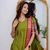 Lime green jaquard kanchi cotton v neck kurti dupatta set