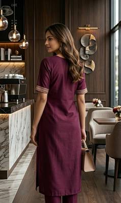 Wine coding sequence embroidered kurta with trouser & dupatta 2