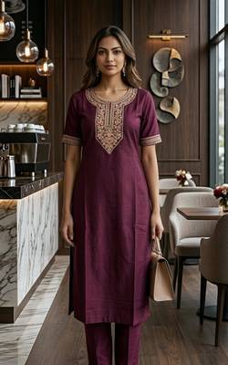 Wine coding sequence embroidered kurta with trouser & dupatta 4