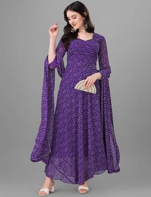  purple georgette anarkali printed  kurti with dupatta 1