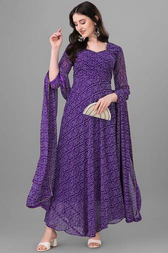  purple georgette anarkali printed  kurti with dupatta