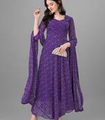  purple georgette anarkali printed  kurti with dupatta