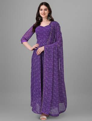  purple georgette anarkali printed  kurti with dupatta 2