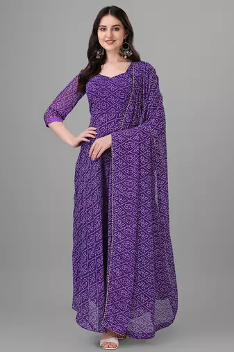  purple georgette anarkali printed  kurti with dupatta