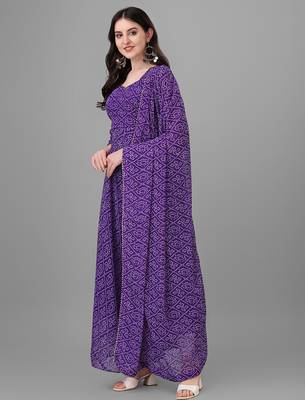  purple georgette anarkali printed  kurti with dupatta 3