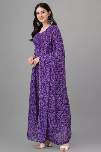  purple georgette anarkali printed  kurti with dupatta