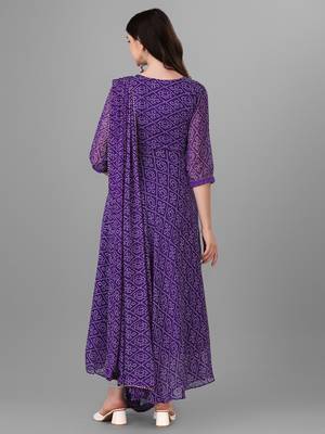  purple georgette anarkali printed  kurti with dupatta 4