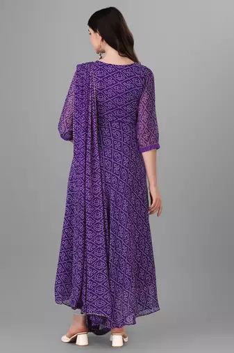  purple georgette anarkali printed  kurti with dupatta
