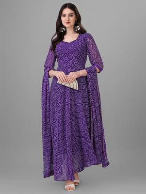  purple georgette anarkali printed  kurti with dupatta 5