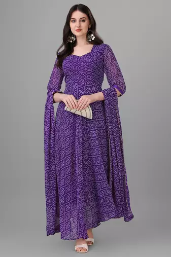  purple georgette anarkali printed  kurti with dupatta