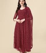  maroon georgette anarkali printed  kurti with dupatta