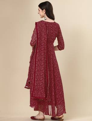  maroon georgette anarkali printed  kurti with dupatta 3