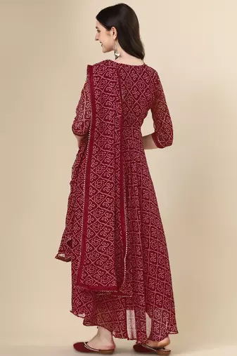  maroon georgette anarkali printed  kurti with dupatta