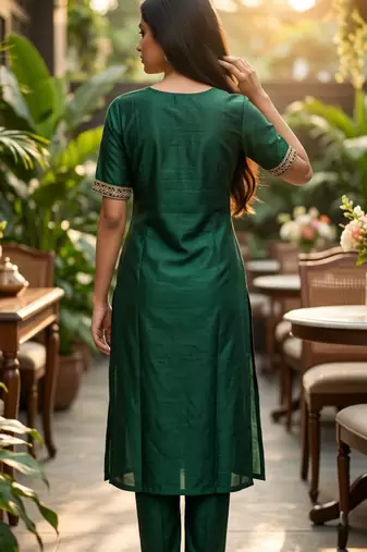 Green coding sequence embroidered kurta with trouser & dupatta