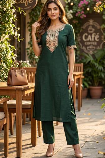 Green coding sequence embroidered kurta with trouser & dupatta