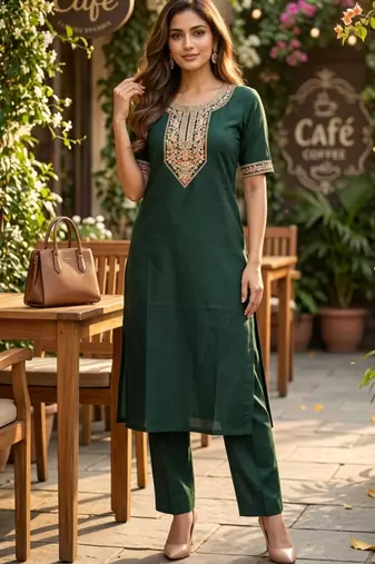 Green coding sequence embroidered kurta with trouser & dupatta