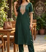 Green coding sequence embroidered kurta with trouser & dupatta