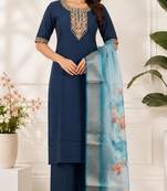 Navy blue coding sequence embroidered kurta with trouser & dupatta