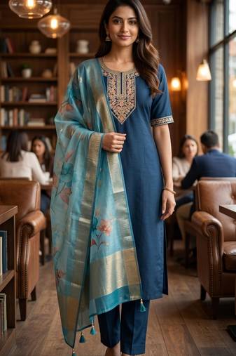 Rama coding sequence embroidered kurta with trouser & dupatta
