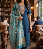 Rama coding sequence embroidered kurta with trouser & dupatta