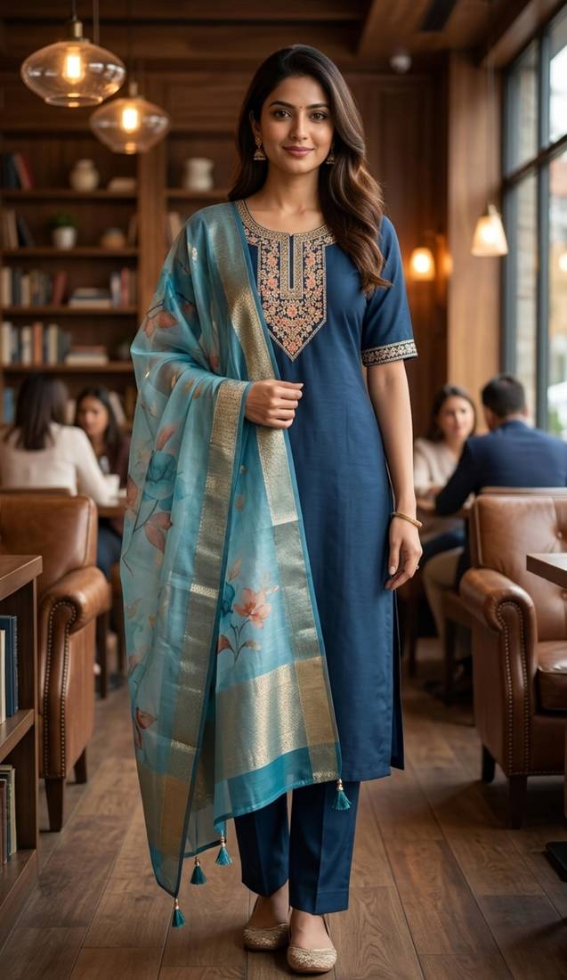 Rama coding sequence embroidered kurta with trouser & dupatta