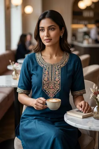 Rama coding sequence embroidered kurta with trouser & dupatta