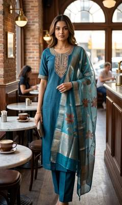 Rama coding sequence embroidered kurta with trouser & dupatta 3