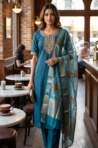 Rama coding sequence embroidered kurta with trouser & dupatta