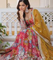 Peach silk readymade anarkali suit with zari & sequin  work