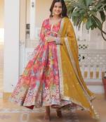 Peach silk readymade anarkali suit with zari & sequin  work