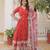 Red georgette readymade anarkali suit with zari & sequin  work