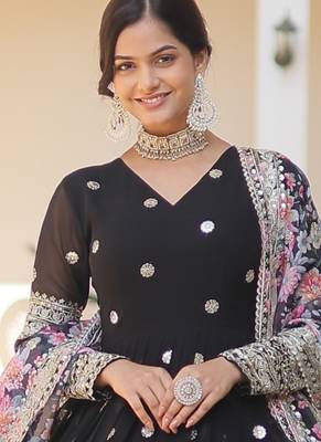 Black georgette readymade anarkali suit with zari & sequin  work 2