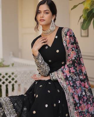 Black georgette readymade anarkali suit with zari & sequin  work 3