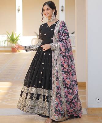 Black georgette readymade anarkali suit with zari & sequin  work 4