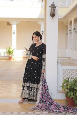 Black georgette readymade anarkali suit with zari & sequin  work 1