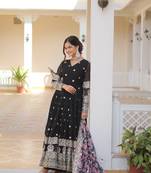 Black georgette readymade anarkali suit with zari & sequin  work