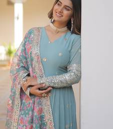 Sky blue georgette readymade anarkali suit with zari & sequin  work