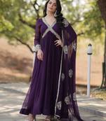 Violet georgette readymade anarkali suit with zari & sequin  work