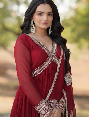 Maroon georgette readymade anarkali suit with zari & sequin  work 2