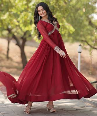 Maroon georgette readymade anarkali suit with zari & sequin  work 3