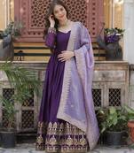 Purple georgette readymade anarkali suit with zari & sequin  work