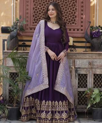 Purple georgette readymade anarkali suit with zari & sequin  work 2