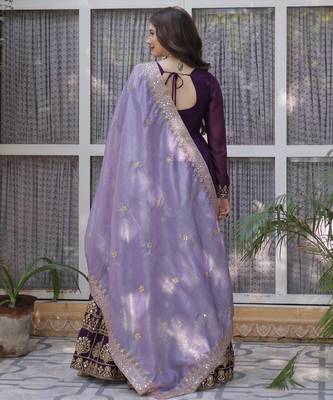 Purple georgette readymade anarkali suit with zari & sequin  work 4