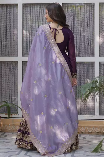 Purple georgette readymade anarkali suit with zari & sequin  work
