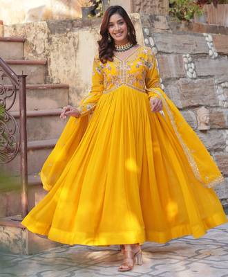 Yellow georgette readymade anarkali suit with zari & sequin  work 1