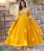 Yellow georgette readymade anarkali suit with zari & sequin  work