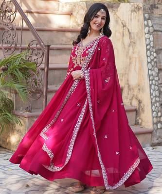 Red georgette readymade anarkali suit with zari & sequin  work 3