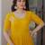 Yellow georgette readymade gown with embroidery & beads work